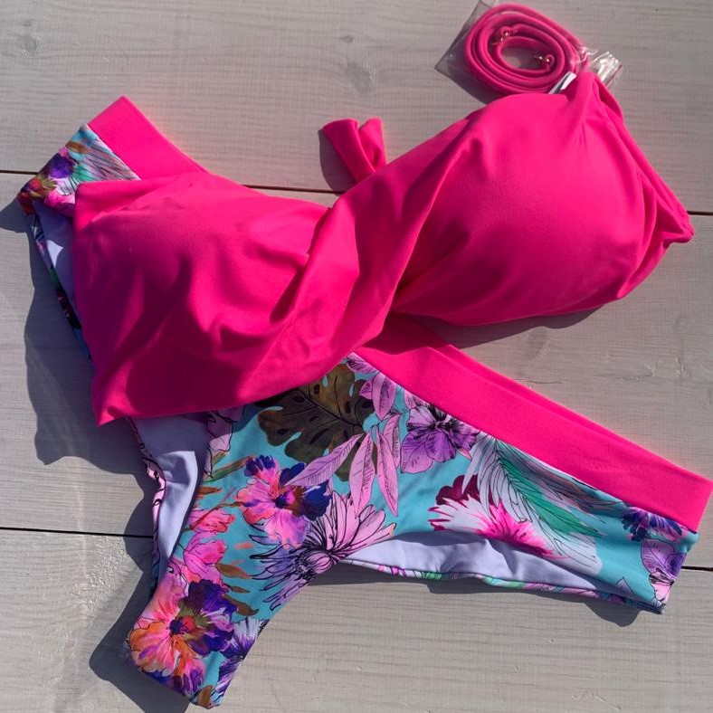 Phax Strapless Twist Neon Pink & Turquesa Cheeky Bottom 