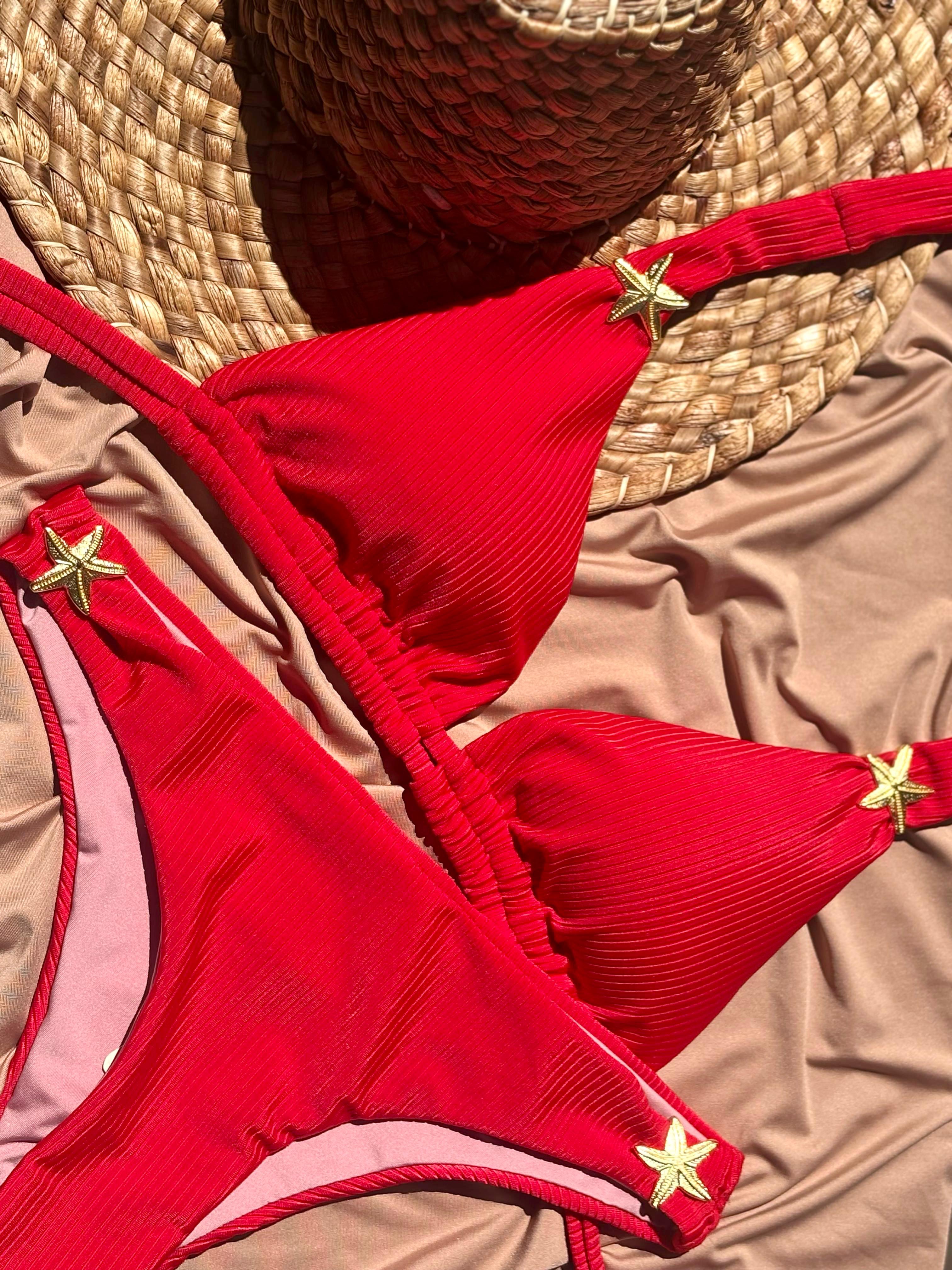 Beach Fashion Only Rode Textuur Halter Bikini
