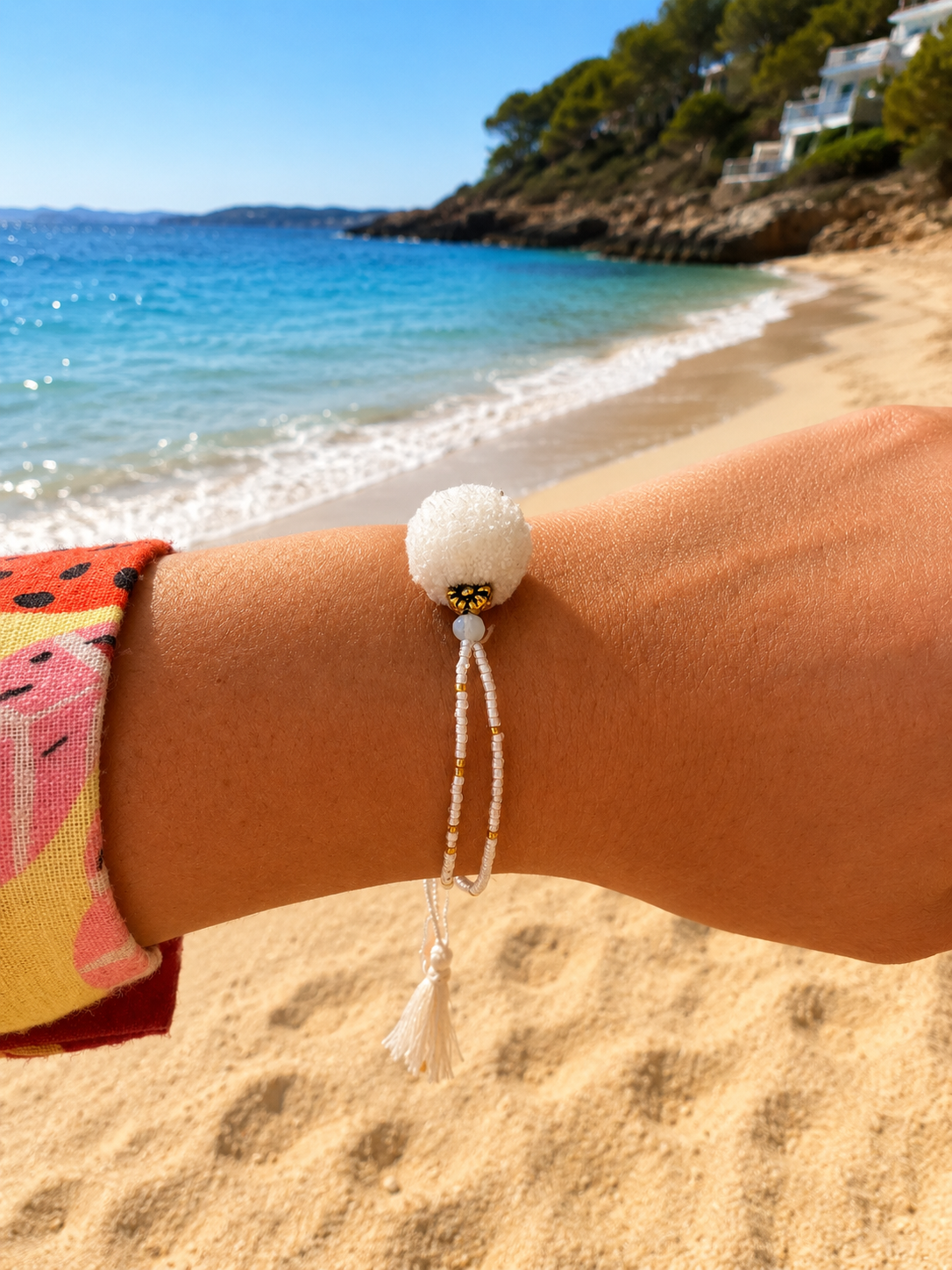 Hot Lava Pompom Bracelet White