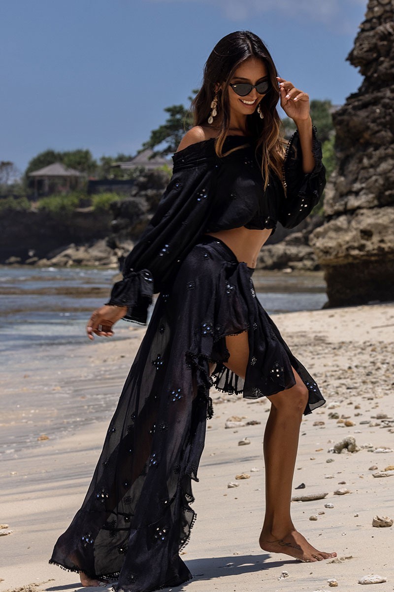 Miss June Long Skirt Celeste Black