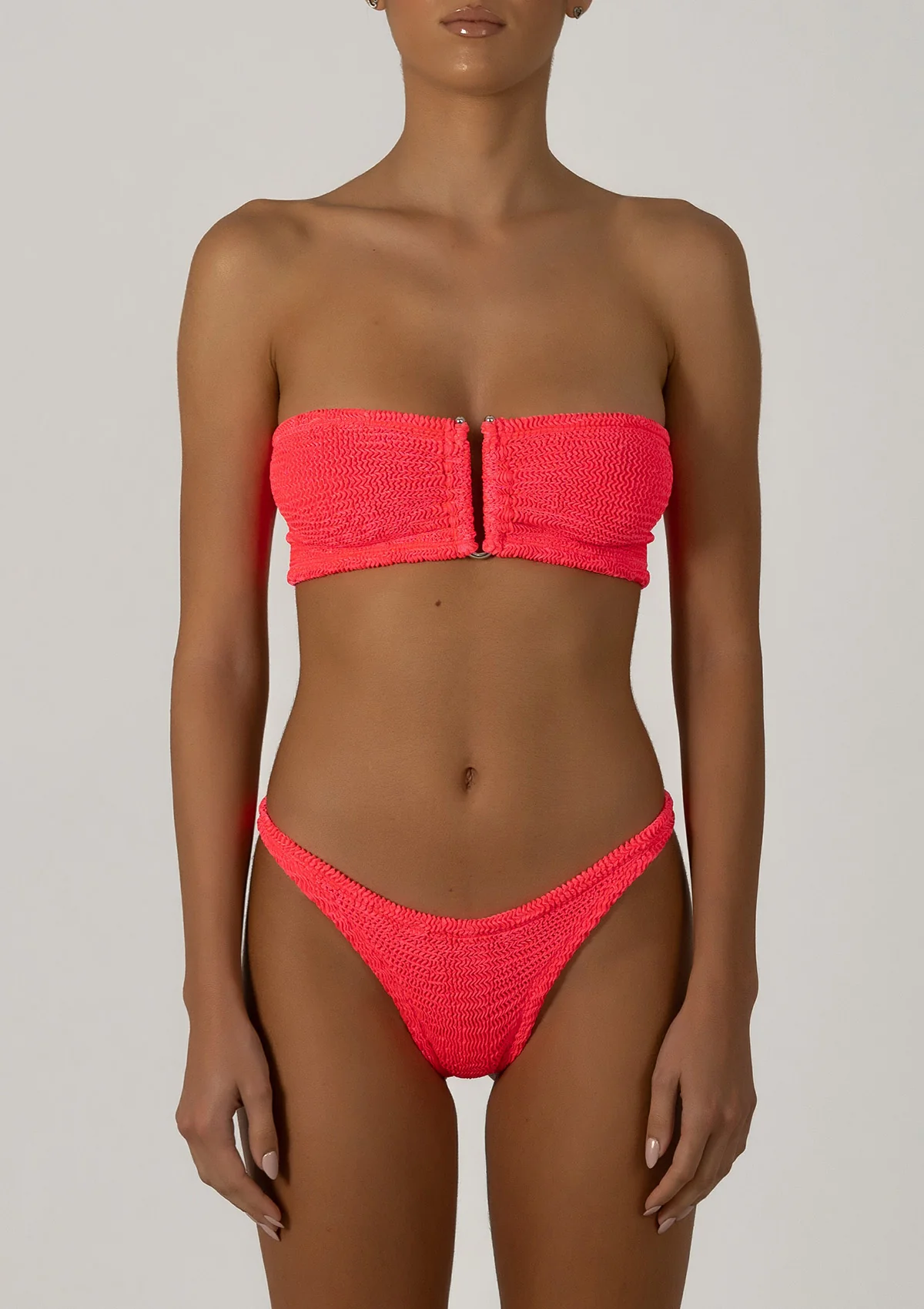 Paramidonna Geribbelde Bandeau Bikini Koraal
