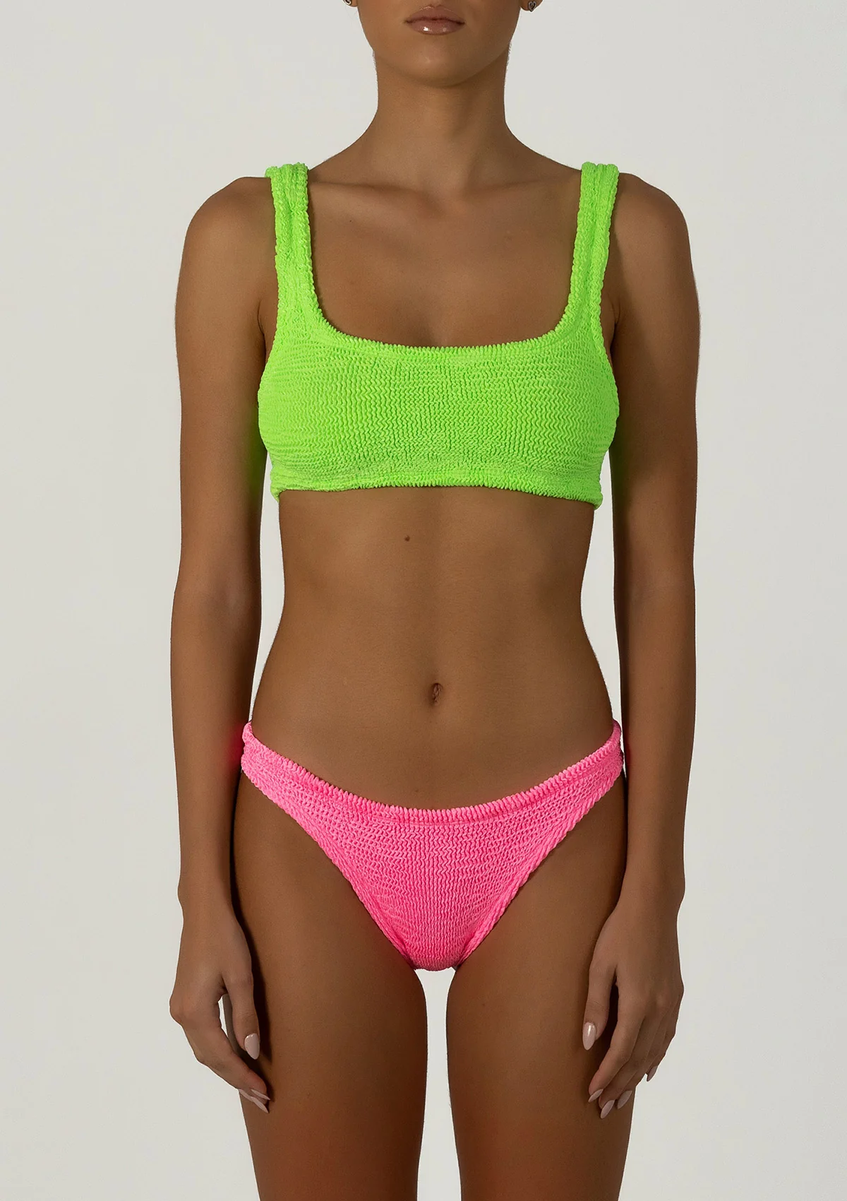 Paramidonna Geribbelde Fashion Bikini Neon Groen/Roos