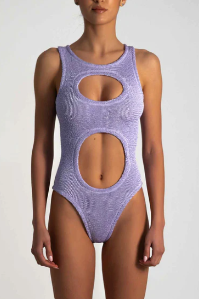Paramidonna Geribbeld High Neck Badpak Lila