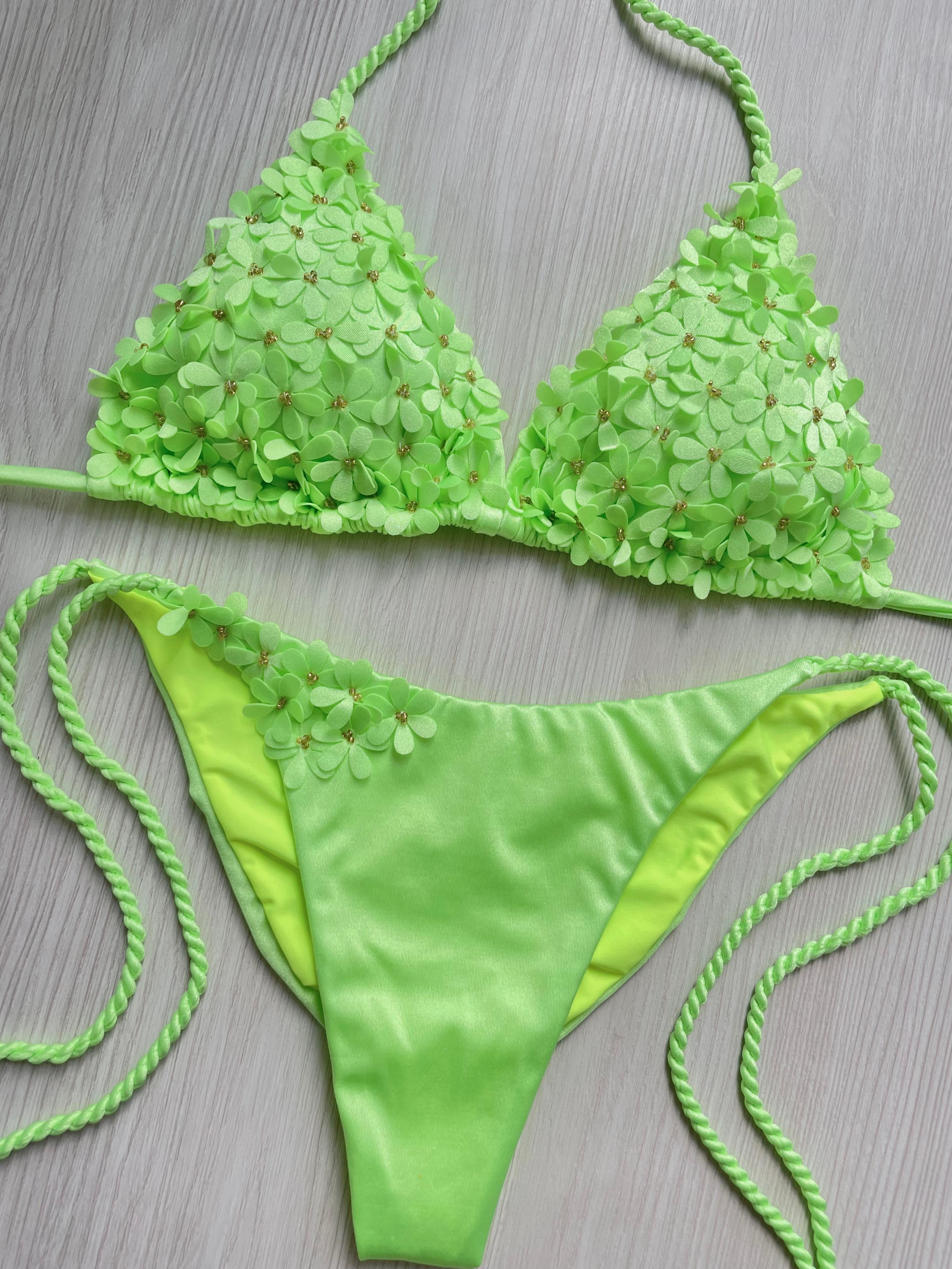 Beach Fashion Only Handmade Flower Bikini Bottom Green