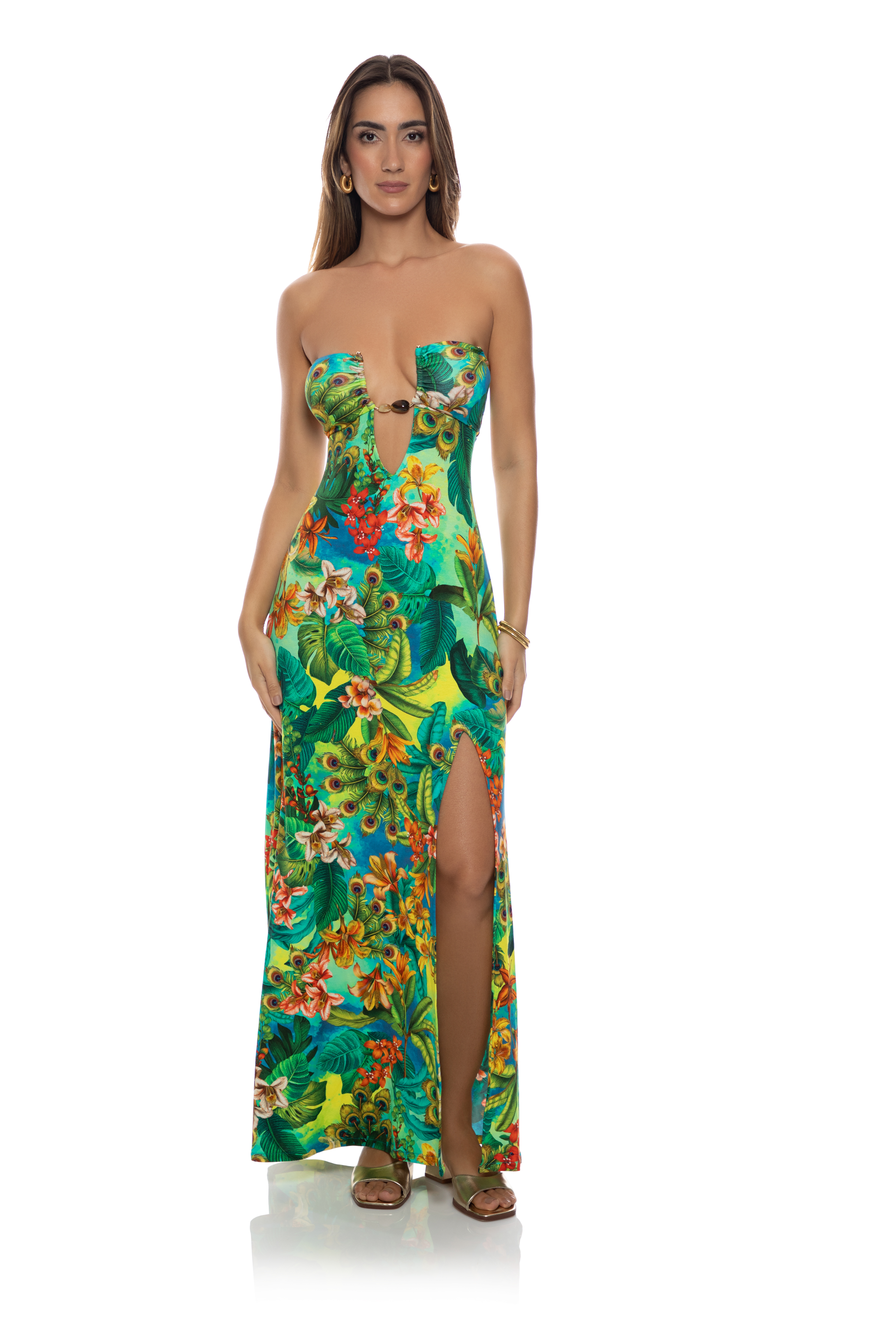 Luli Fama Peacock Affair Strapless Dress