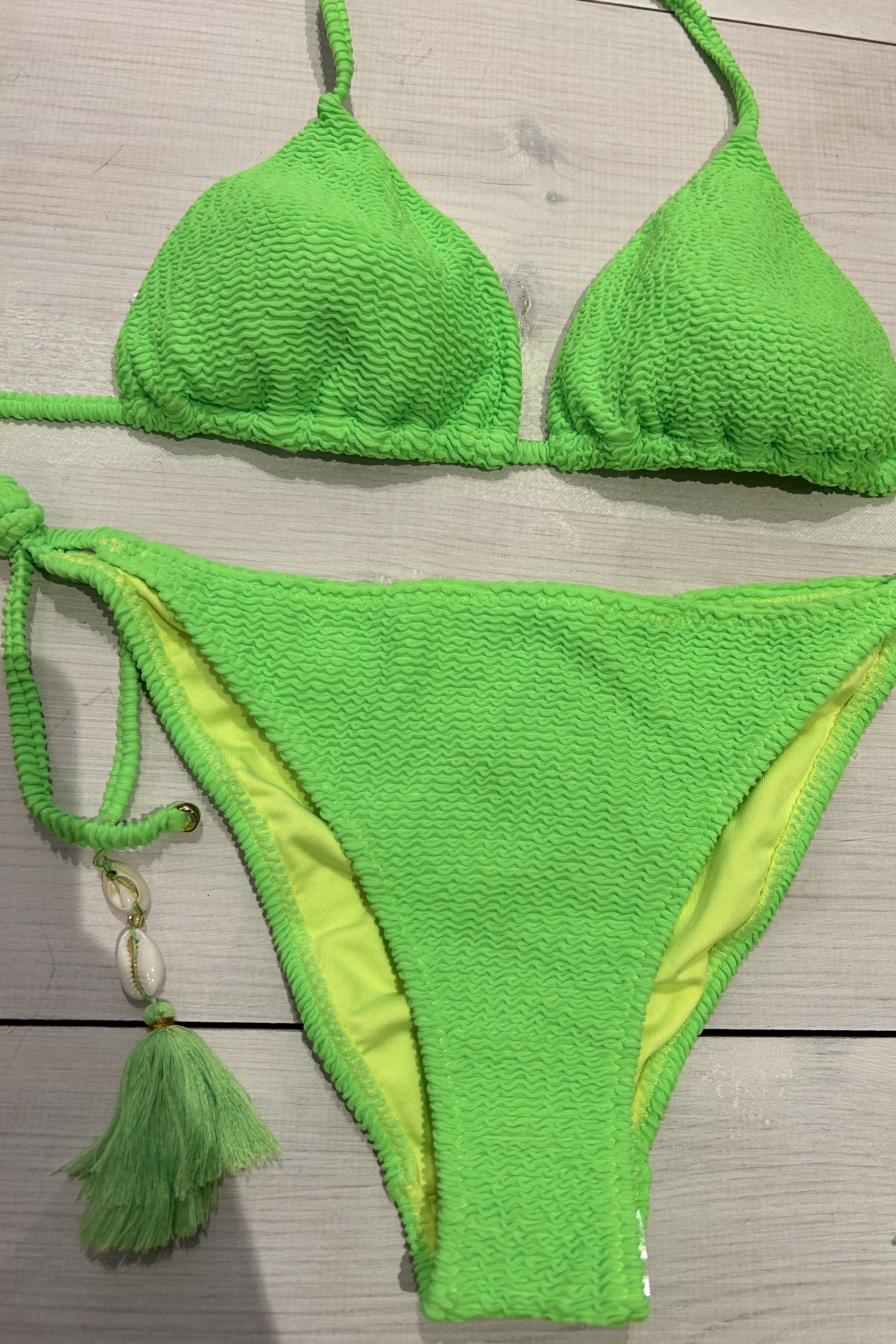 Milonga Mambo Textuur Triangel Bikini Neon Groen