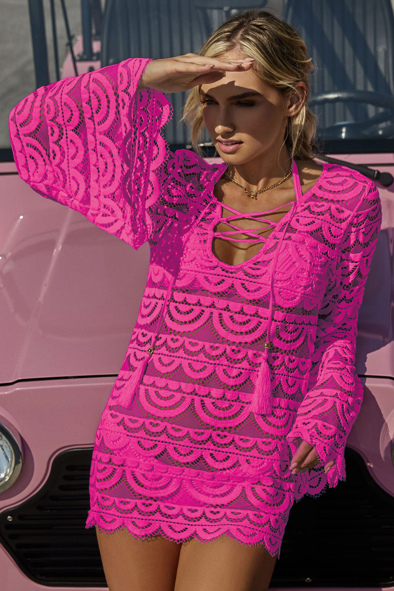Pilyq Swim Cosmo Pink Lace Tunic