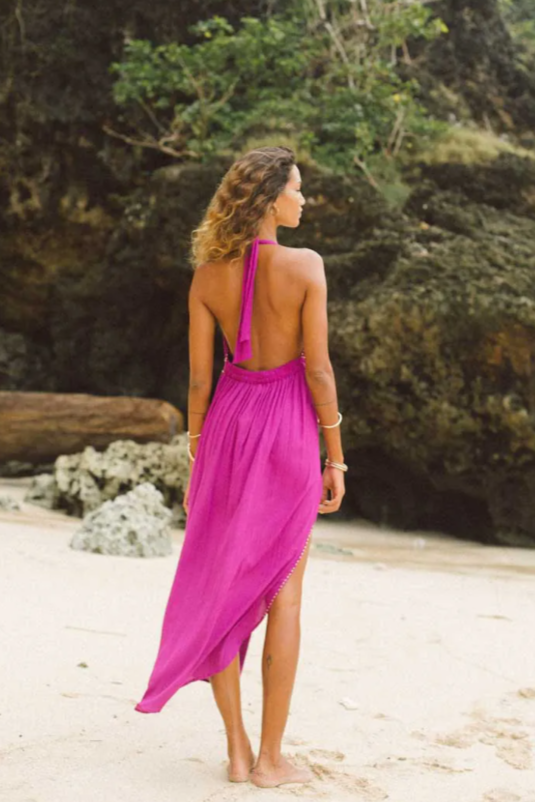 Beach Fashion Only Label Laos Jurk Paars/Koraal