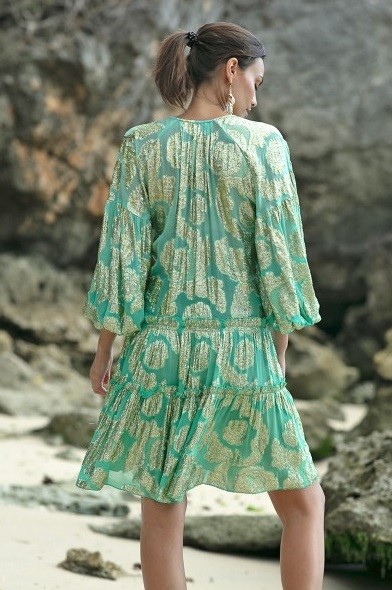 Miss June Korte Zomerjurk Jacquard Agua Blauw