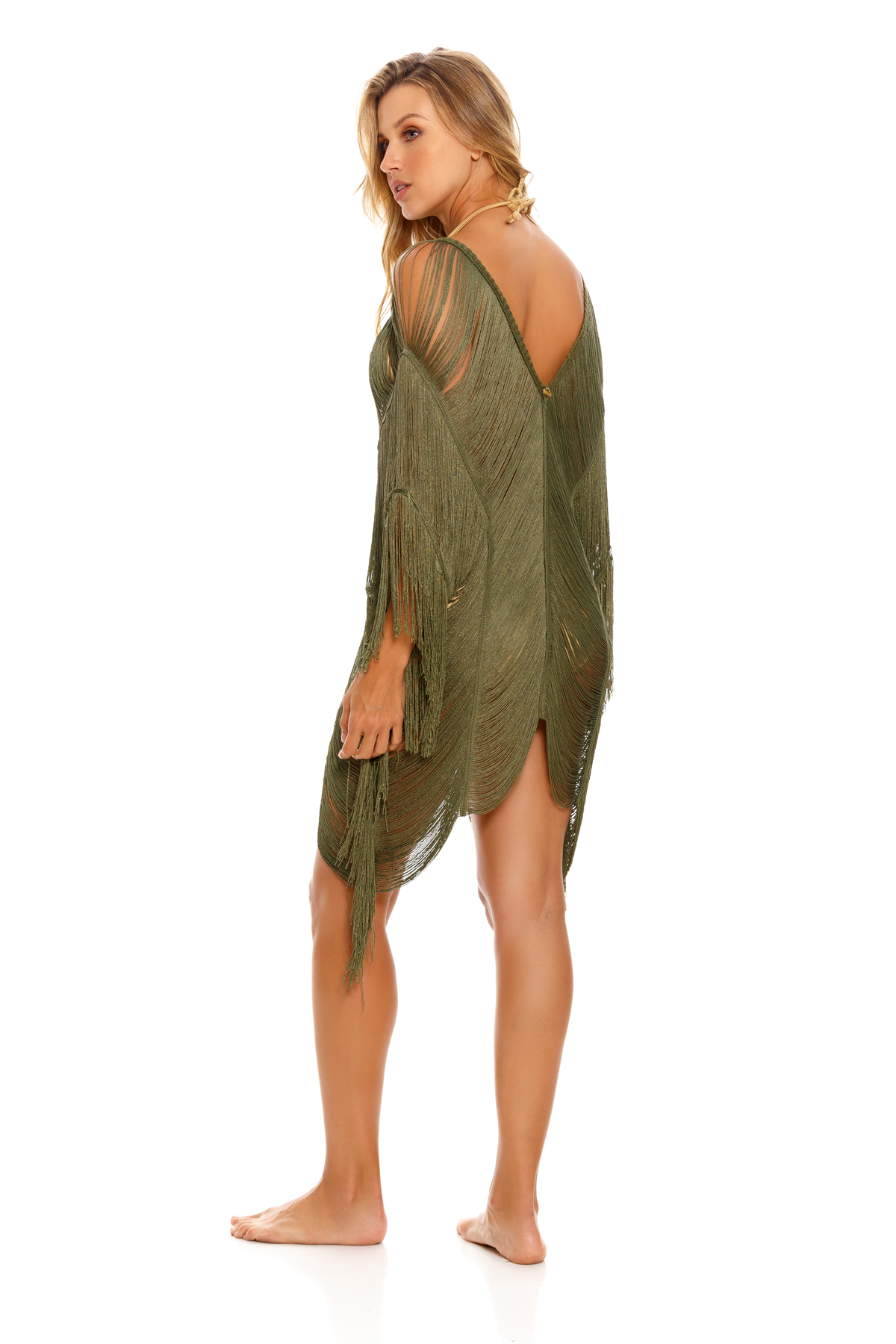 Milonga Chloe Fringe Fringe Tuniek Khaki Groen 