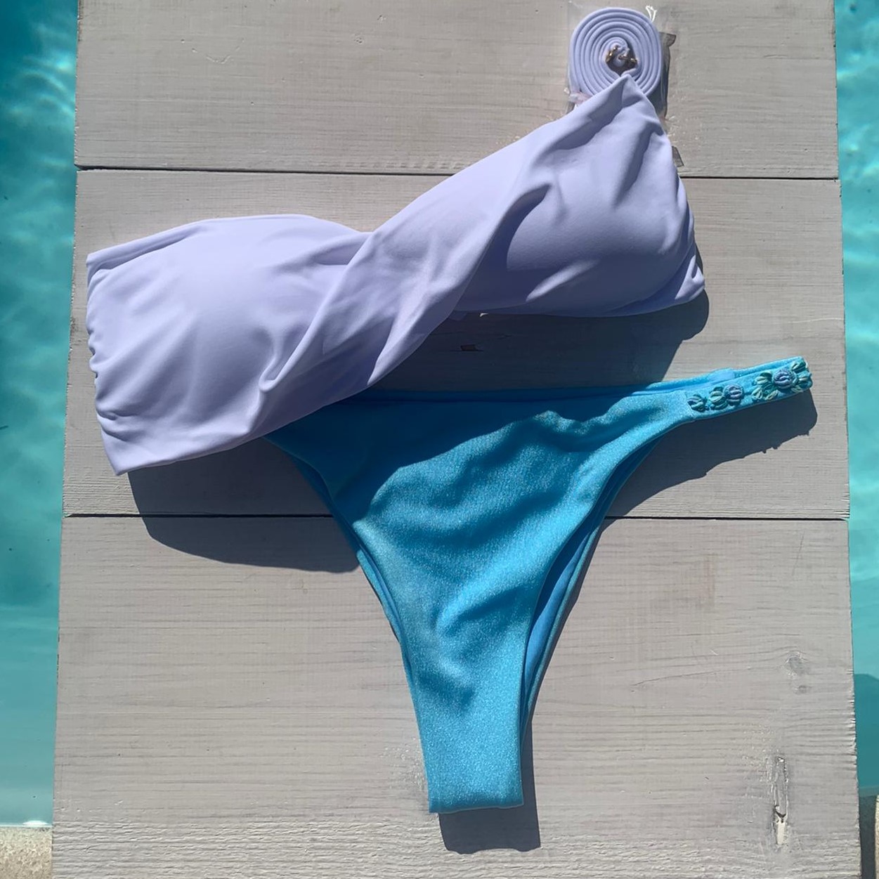 Strapless Twist Top White - Flora Lisa Bottom 