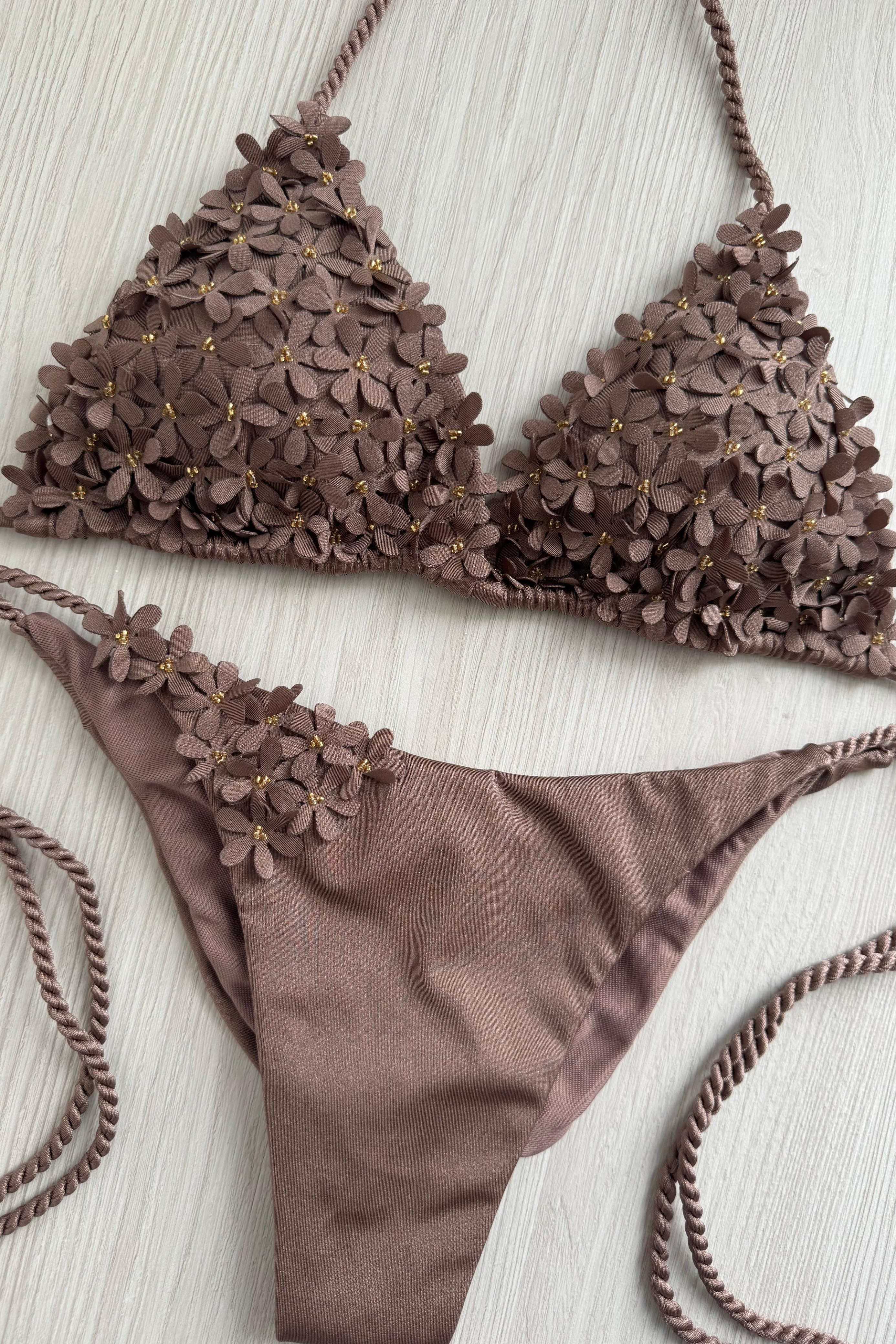 Beach Fashion Only Handmade Flower Bikini Chocolate