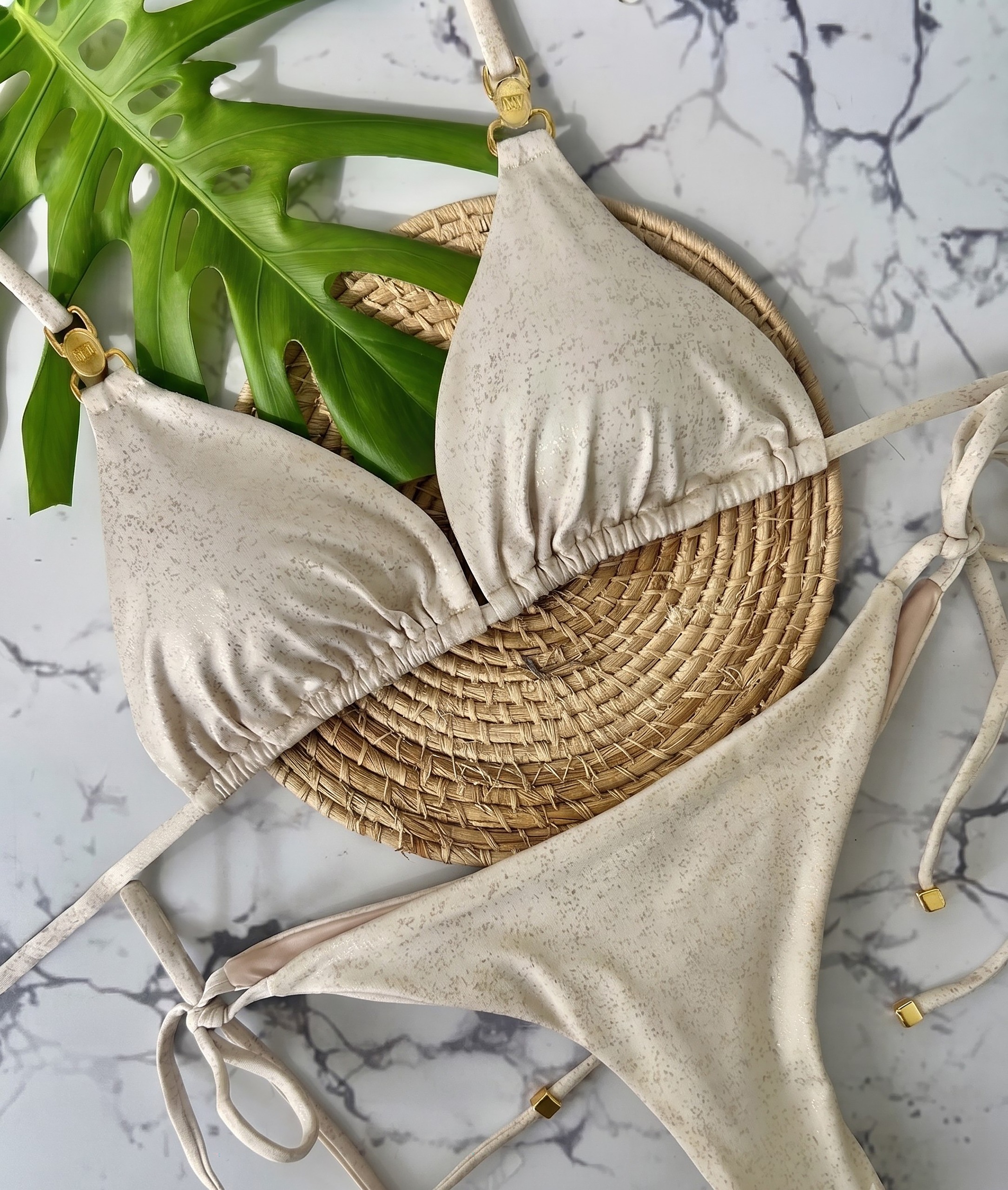 Beach Fashion Only Champagne Gold Luxe Triangle Bikini