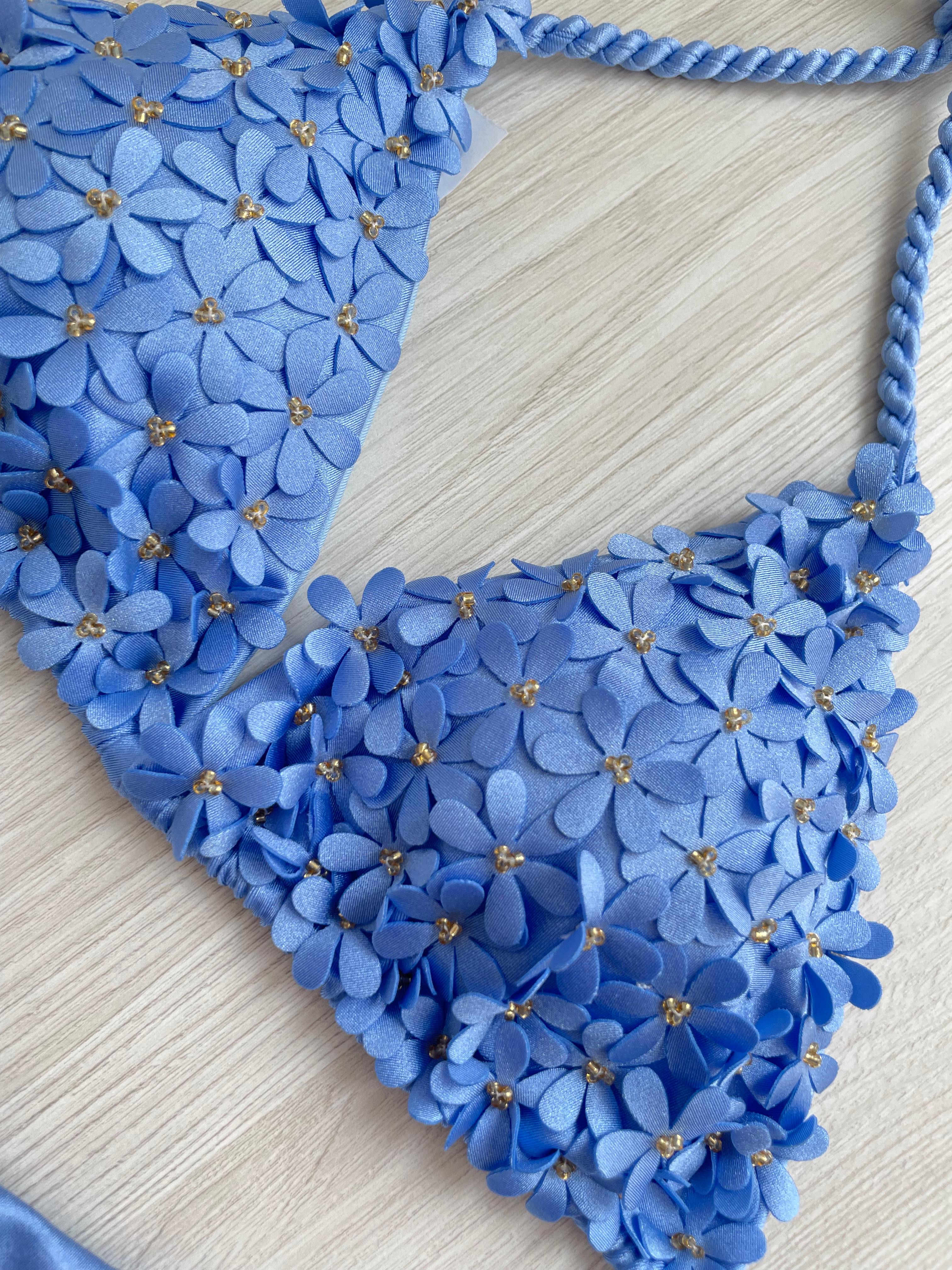 Beach Fashion Only Handmade Flower Bikini Blue