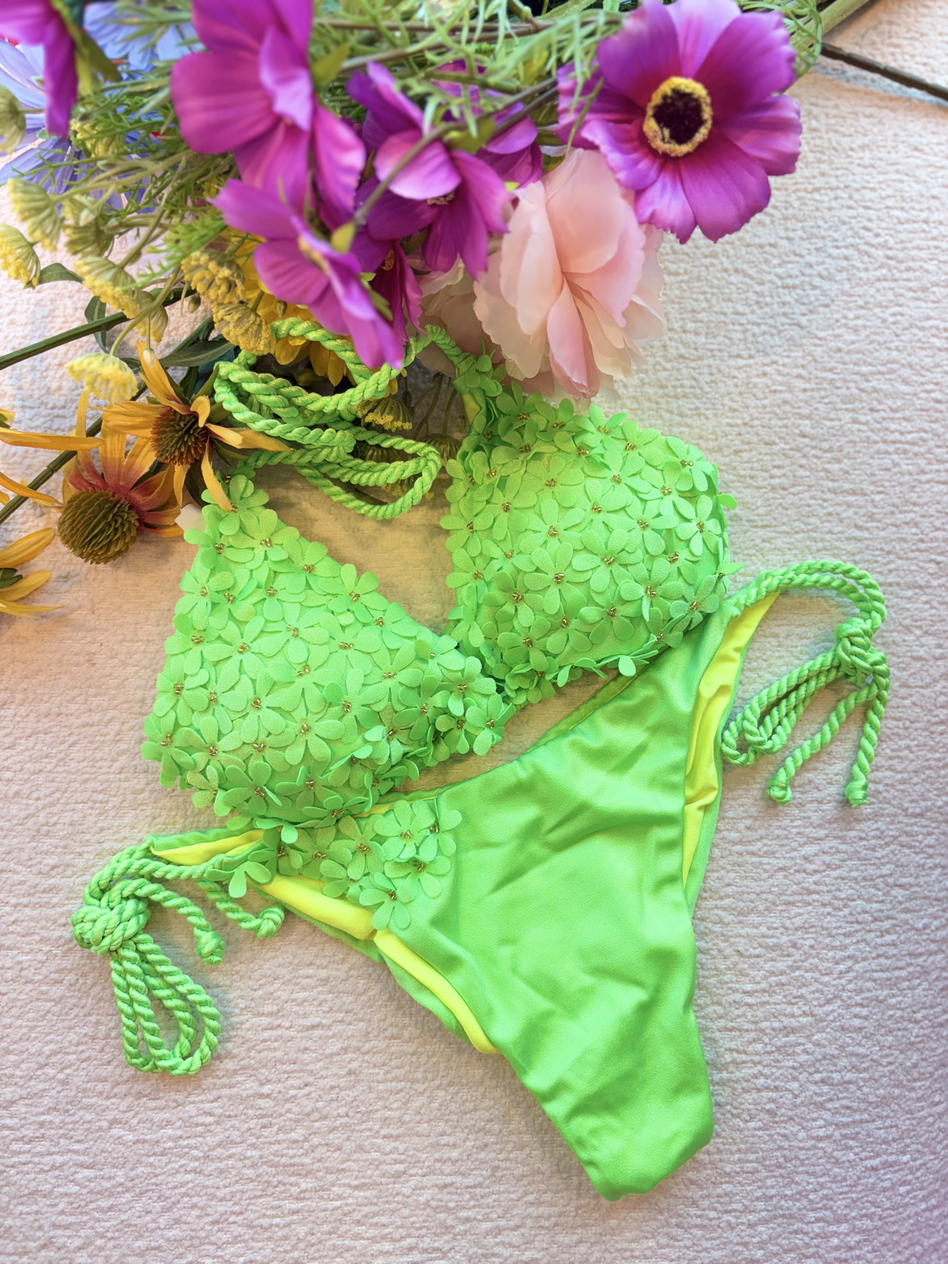 Beach Fashion Only Handgemaakte Flower Bikini Groen