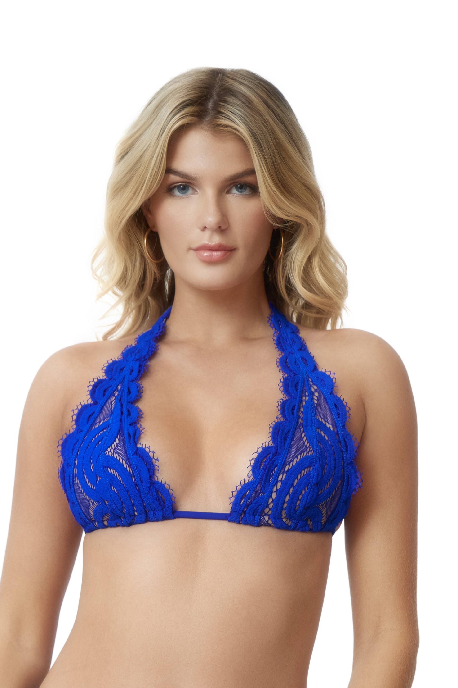 Pilyq Swim Waverly Blue Lace Halter Bikini Top