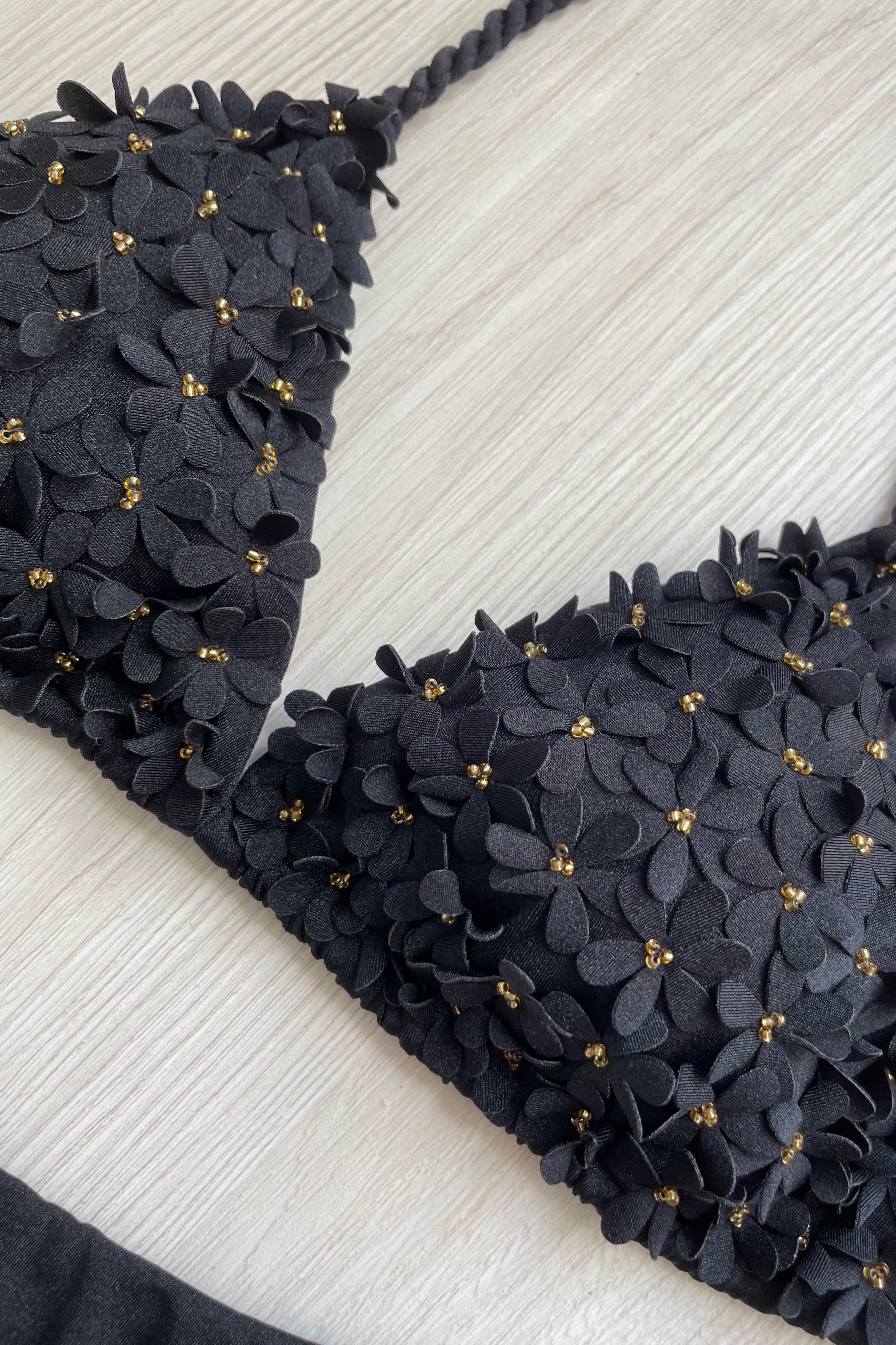 Beach Fashion Only Handgemaakte Flower Bikini Zwart